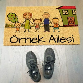 Renkli Aile Figürlü Kapı Önü Paspası