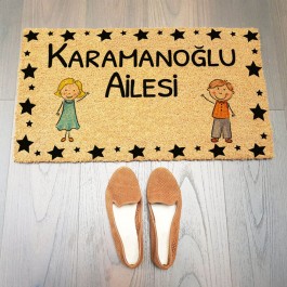 Yıldız Çerçeveli Aile Figürlü Paspas Modeli