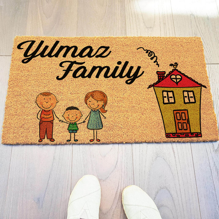 Ev ve Aile Figürlü Kapı Önü Paspası